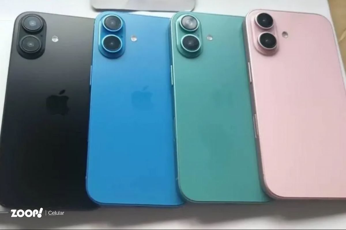 iPhone 16 nas cores: preto, azul, verde e lilás