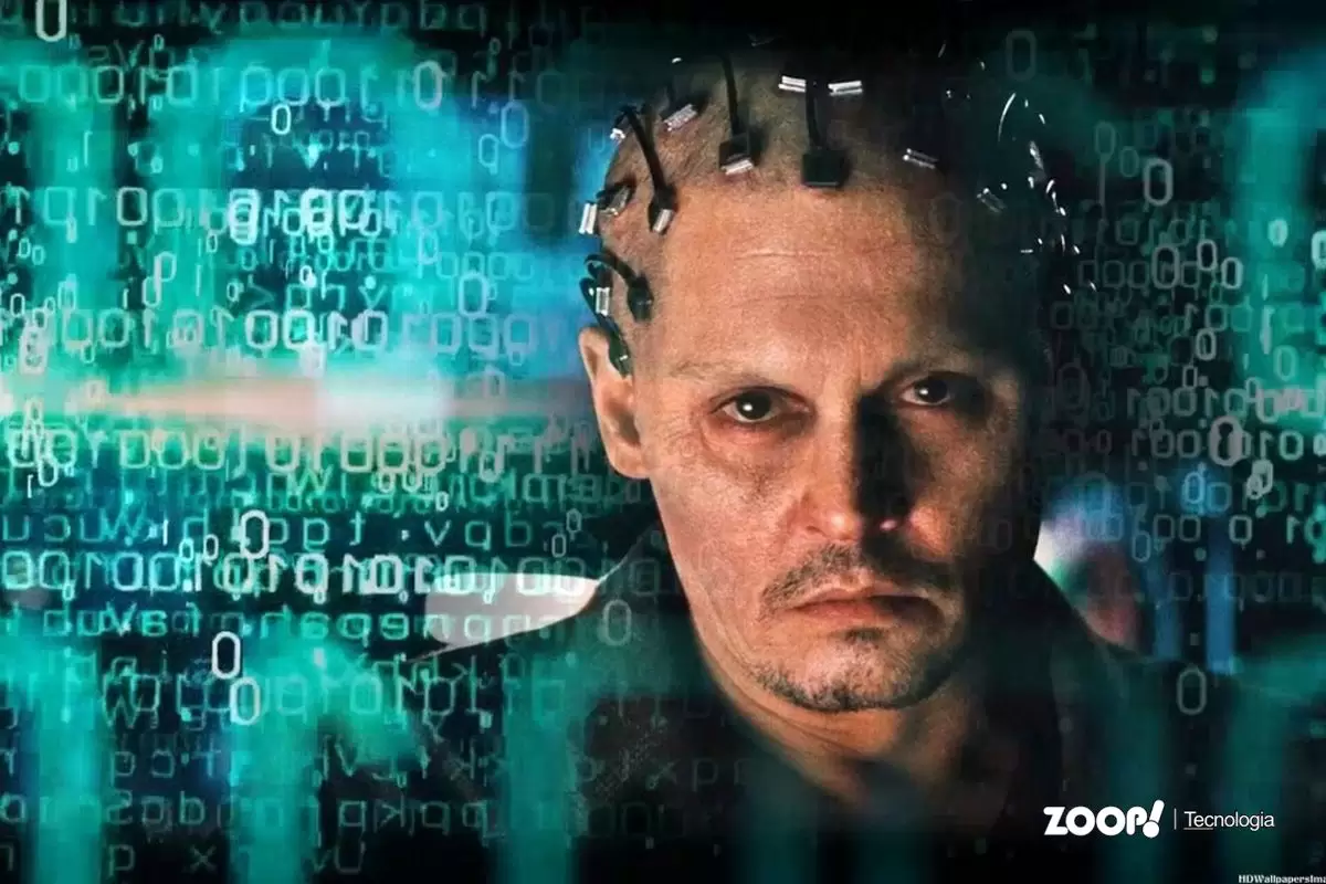 Personagem do ator Johnny Depp ultrapassando a Singularidade no filme Transcendence.