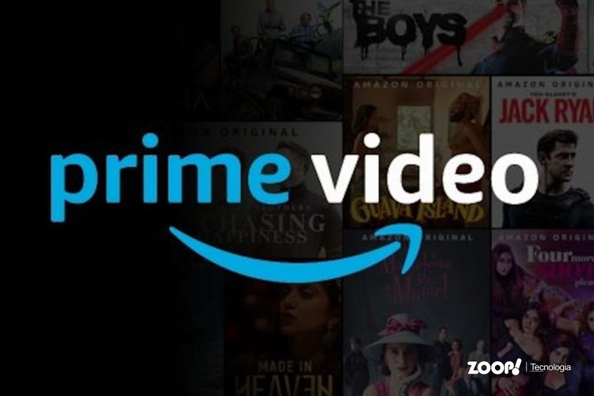 A marca do Prime Video sobre um mosaico de filmes e séries ilustra nosso artigo sobre: Por que o Amazon Prime Video não está disponível e como resolver.